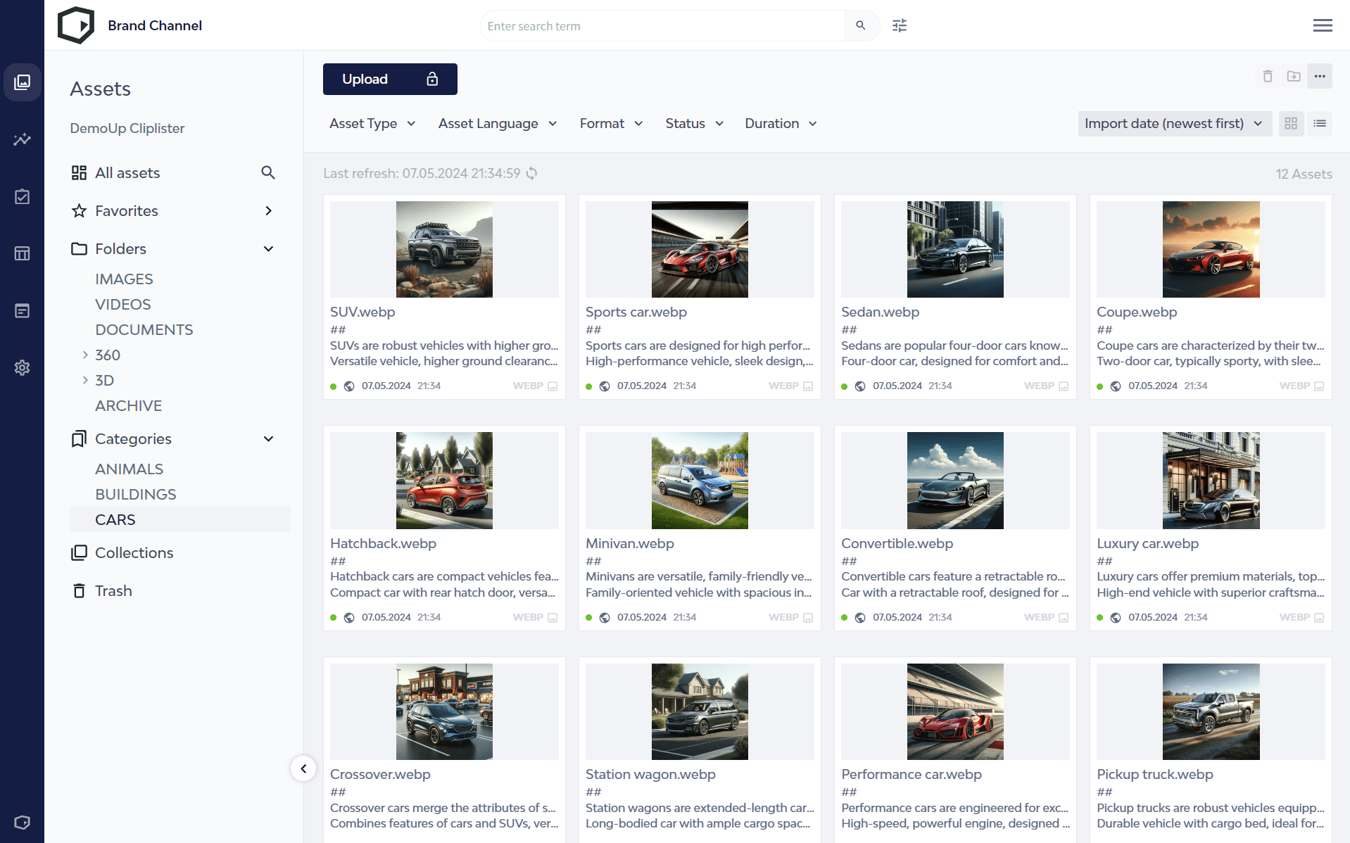 A collection of digital assets in the Brand Channel DAM platform.