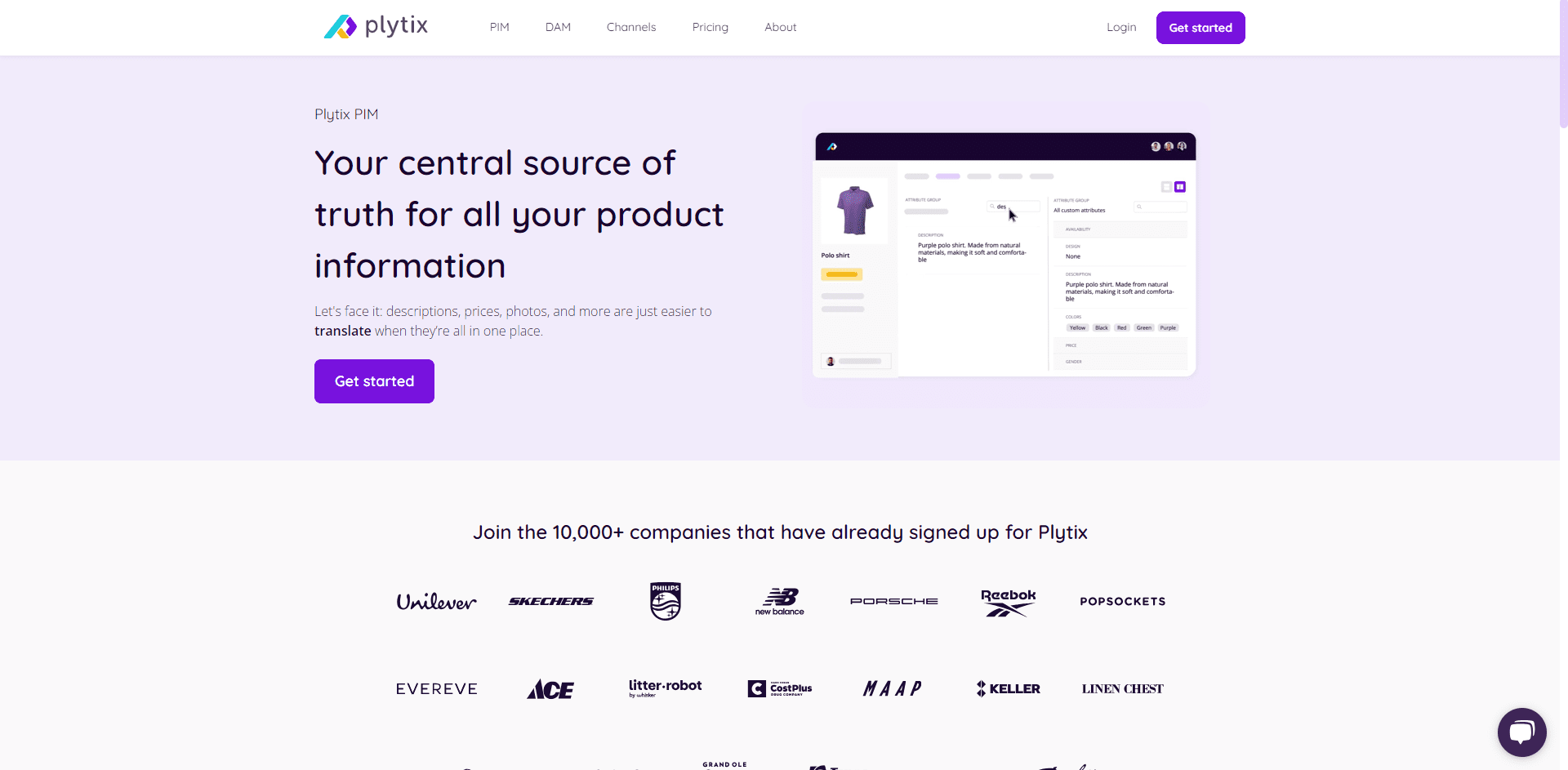 The Plytix homepage.