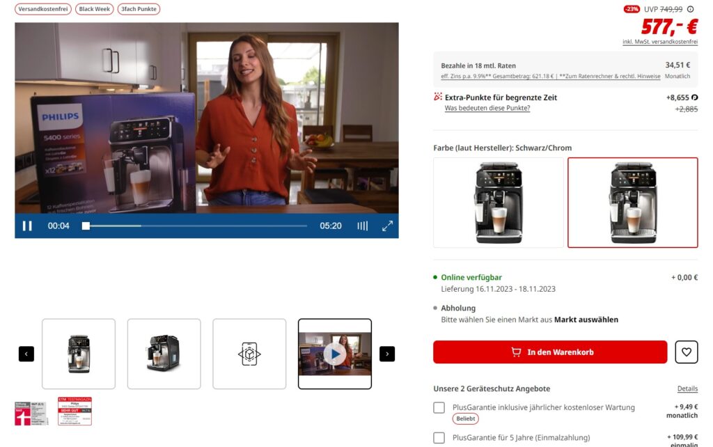 Product Video on PDP Example MediaMarkt