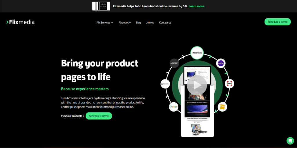 The Flixmedia homepage promises to turn browsers into buyers.